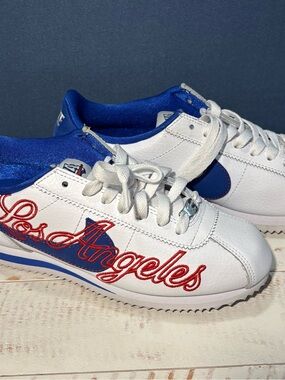 Nike White Blue Red 'Los Angeles' Embroidered Cortez Sneakers